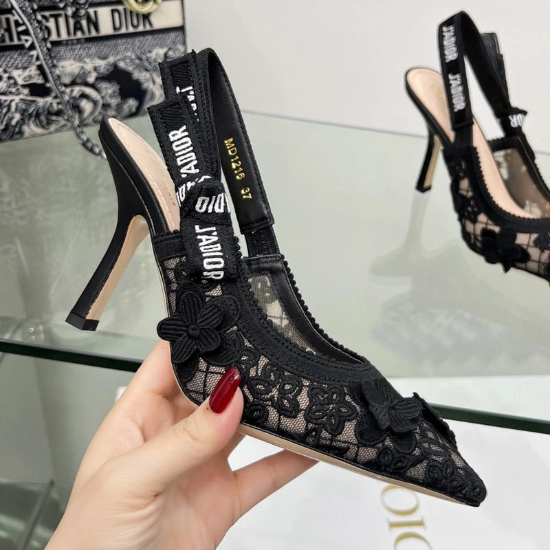 BestValue 7720 J'Adior Slingback Pumps Women 3D D-lace Motif Transparent Mesh Black - Image 3