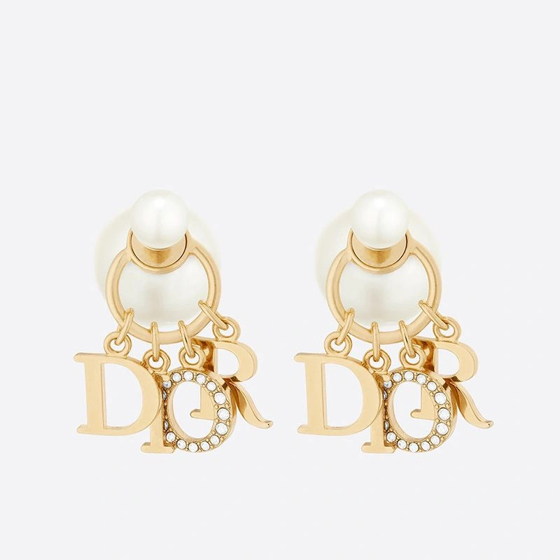 BestValue 8644 Dior Tribales Earrings Metal, White Resin Pearls and White Crystals Gold - Image 3
