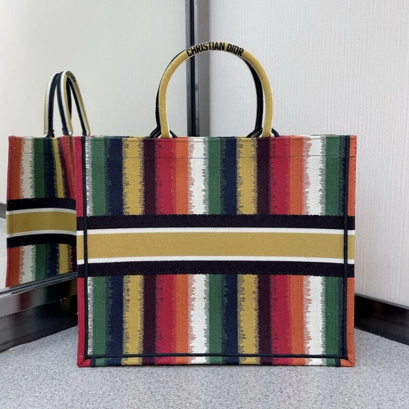 Can be ca Christian Dior Book Tote Multicolor D-Stripes Embroidery - Image 4