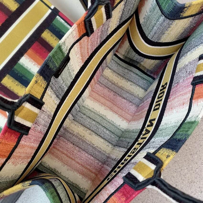 Can be ca Christian Dior Book Tote Multicolor D-Stripes Embroidery - Image 10