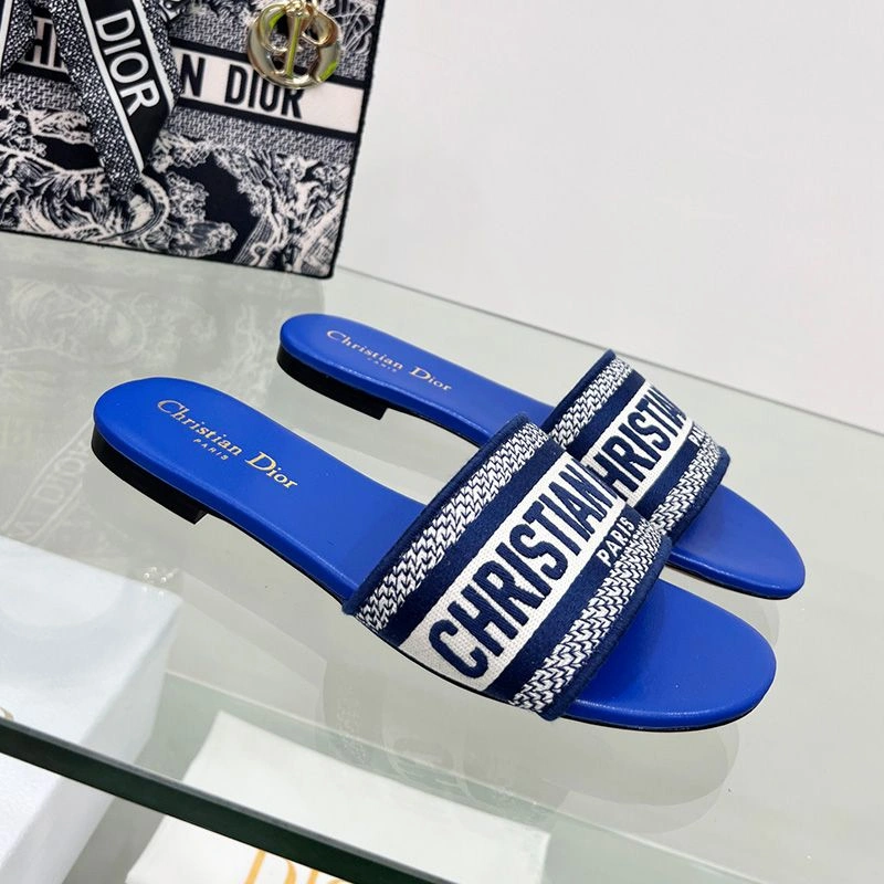 Christian Dior Dway Slides Women Canvas Bright Blue WellDesigned 463 - Image 3