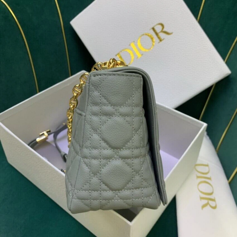 Embossed Christian Dior Medium Caro Bag Gray Supple Cannage Calfskin - Image 4