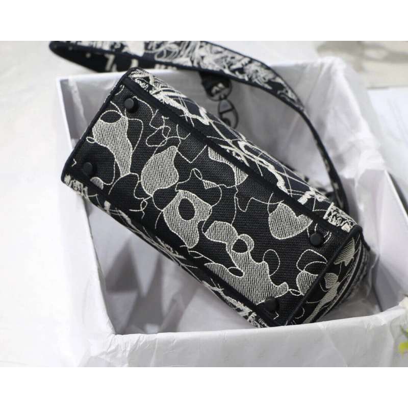 24 x 20 x Christian Dior Medium Lady D-Lite Bag Black and White Around the World Embroidery - Image 12