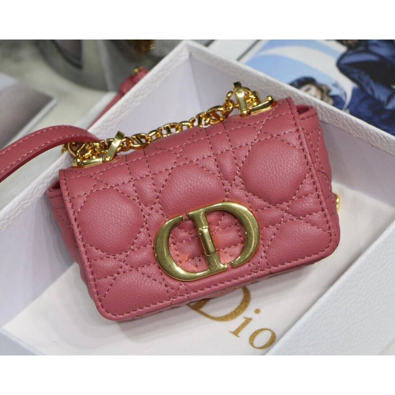 Removable Christian Dior Micro Caro Bag Yarrow Pink Supple Cannage Calfskin - Image 4