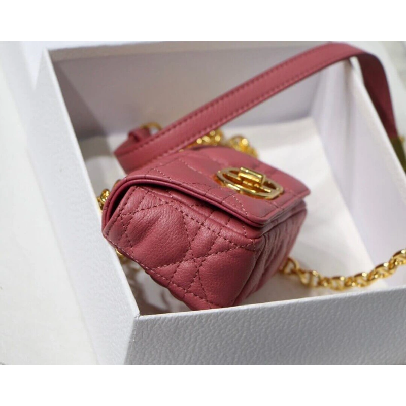 Removable Christian Dior Micro Caro Bag Yarrow Pink Supple Cannage Calfskin - Image 8