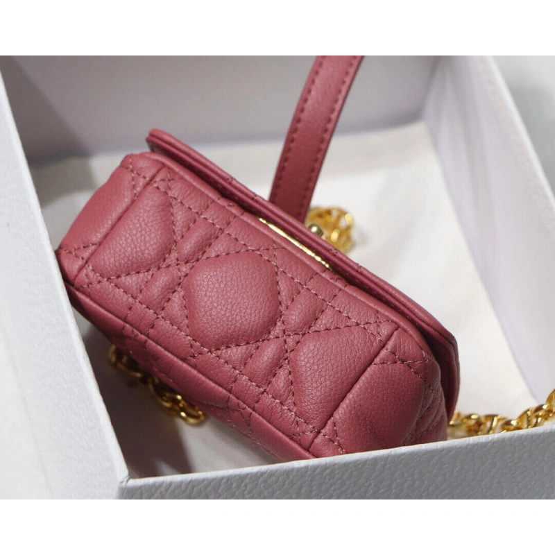 Removable Christian Dior Micro Caro Bag Yarrow Pink Supple Cannage Calfskin - Image 9