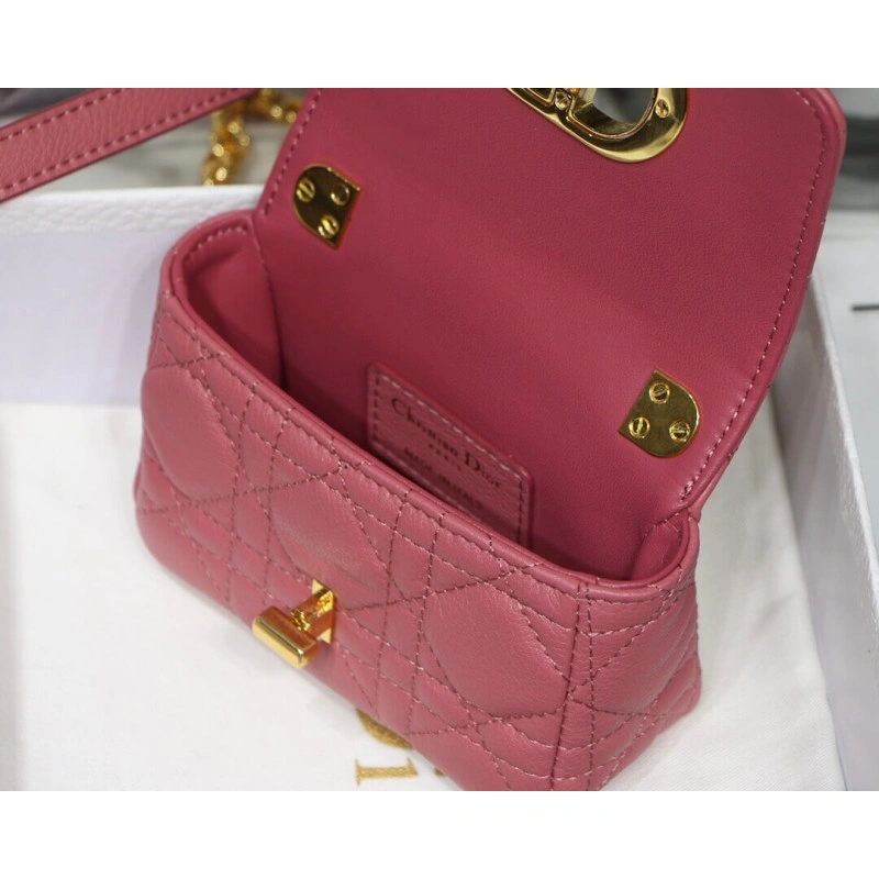 Removable Christian Dior Micro Caro Bag Yarrow Pink Supple Cannage Calfskin - Image 10