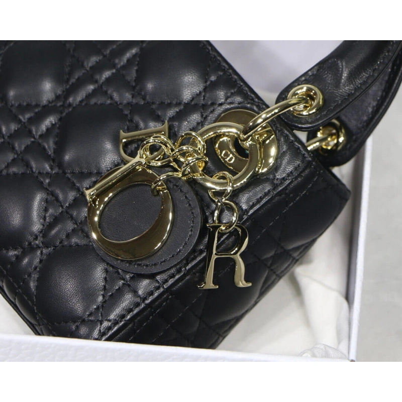 'D.I.O.R. Christian Dior Micro Lady Dior Bag Black Cannage Lambskin - Image 3