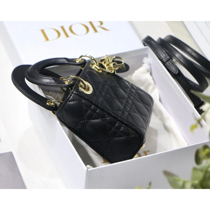 'D.I.O.R. Christian Dior Micro Lady Dior Bag Black Cannage Lambskin - Image 7