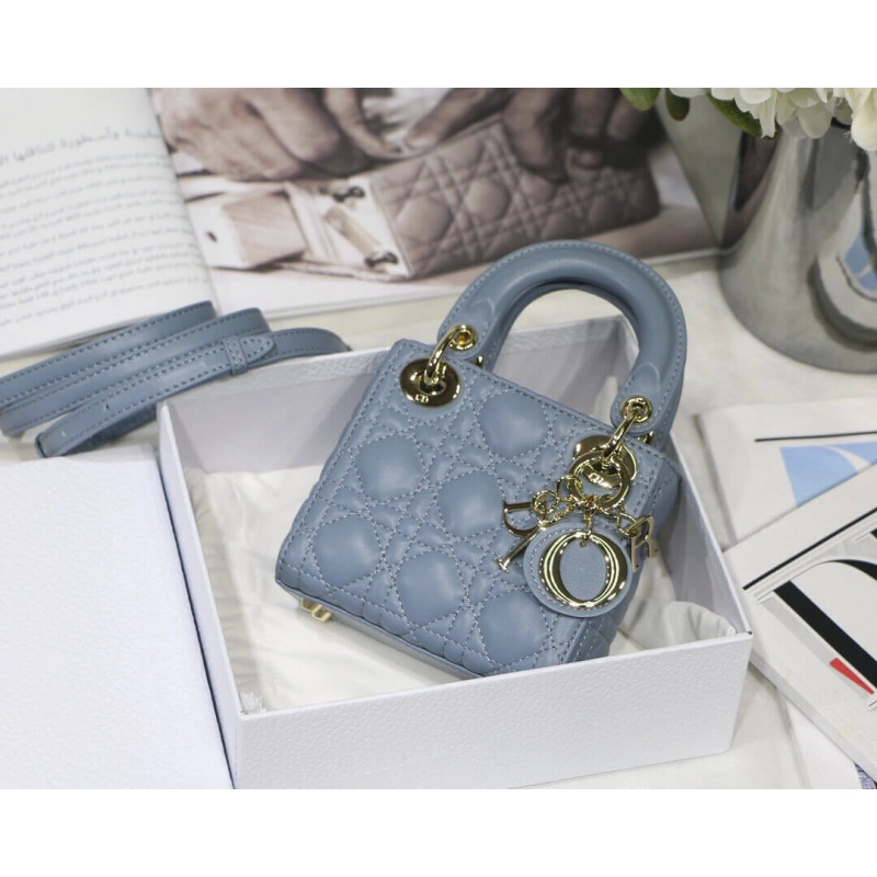 1 interio Christian Dior Micro Lady Dior Bag Cloud Blue Cannage Lambskin - Image 6