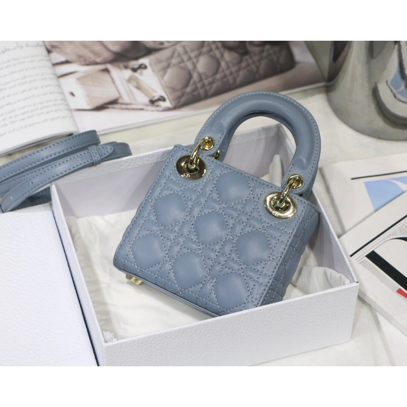1 interio Christian Dior Micro Lady Dior Bag Cloud Blue Cannage Lambskin - Image 9
