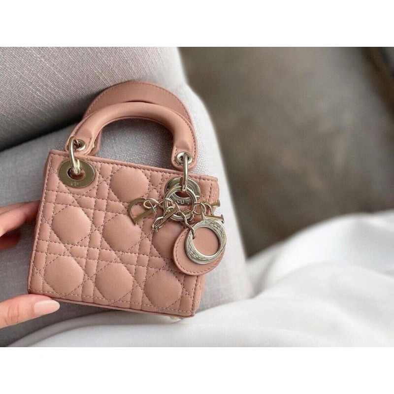 Removable Christian Dior Micro Lady Dior Bag Pink Cannage Lambskin - Image 6