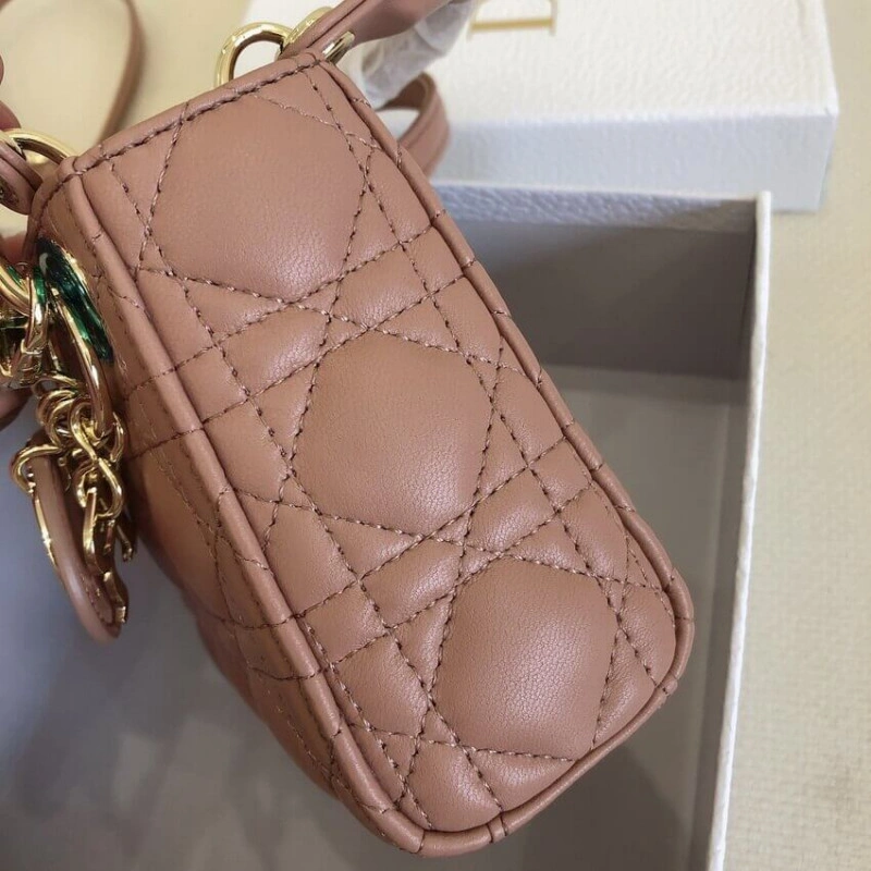 Removable Christian Dior Micro Lady Dior Bag Pink Cannage Lambskin - Image 9