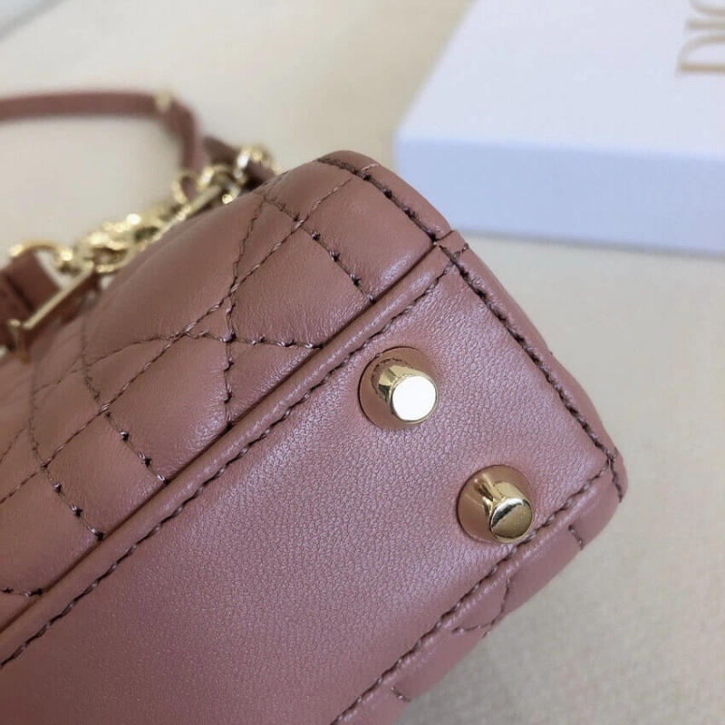 Removable Christian Dior Micro Lady Dior Bag Pink Cannage Lambskin - Image 11