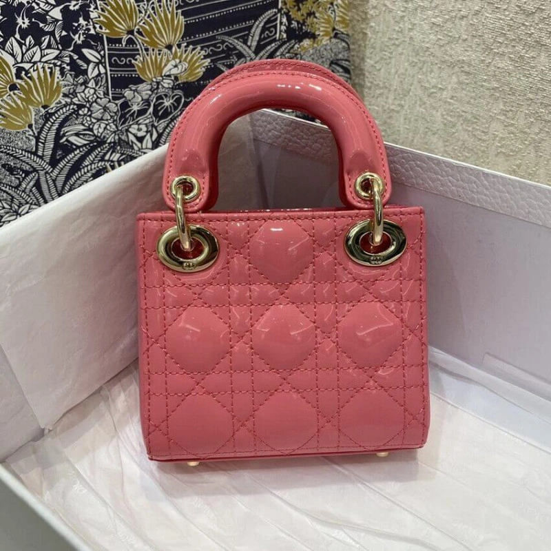 1 interio Christian Dior Micro Lady Dior Bag Pink Patent Cannage Calfskin - Image 6