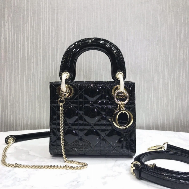 The bag m Christian Dior Mini Lady Dior Bag Black Patent Cannage Calfskin - Image 5