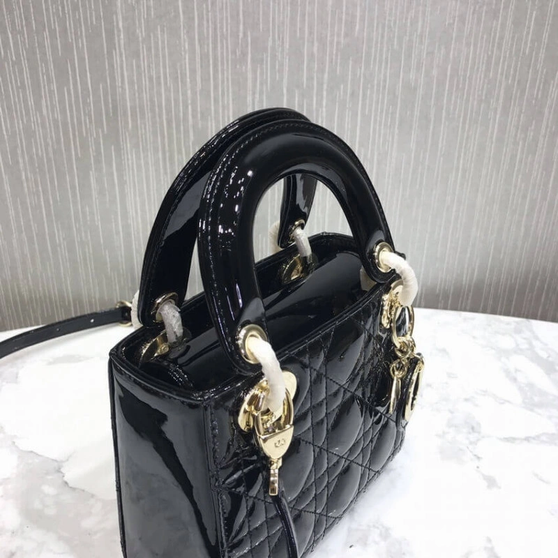 The bag m Christian Dior Mini Lady Dior Bag Black Patent Cannage Calfskin - Image 8