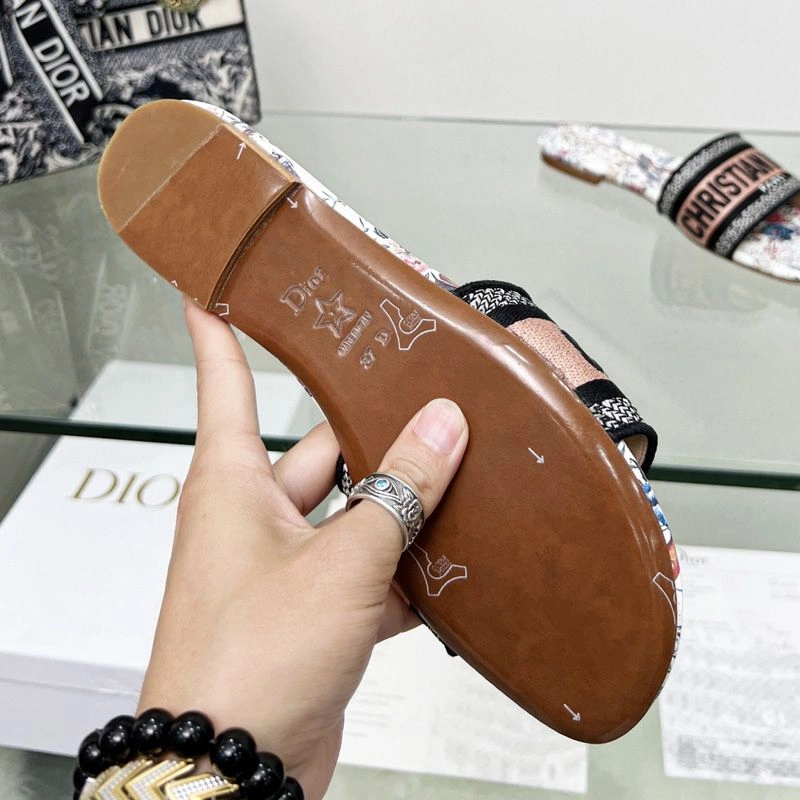 Comfortable 6848 Christian Dior Dway Slides Women Jardin d'Hiver Motif Canvas White - Image 3