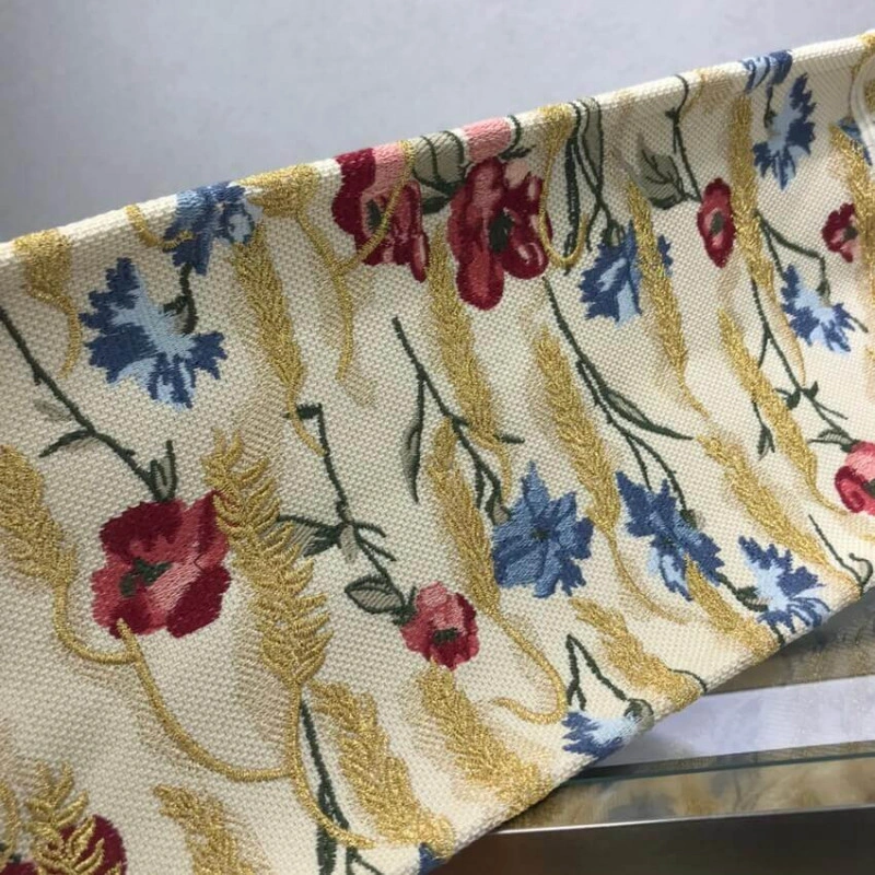 The Dior B Dior Book Tote in Beige Multicolor Hibiscus Metallic Thread Embroidery - Image 9