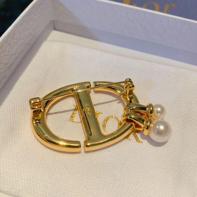 Dior CD Navy Brooch Metal and White Resin Pearls Gold SmartChoice 776 - Image 3