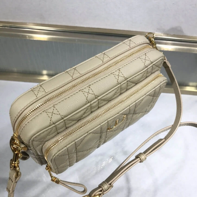 2 large c Dior Caro Double Pouch Beige Supple Cannage Calfskin - Image 3