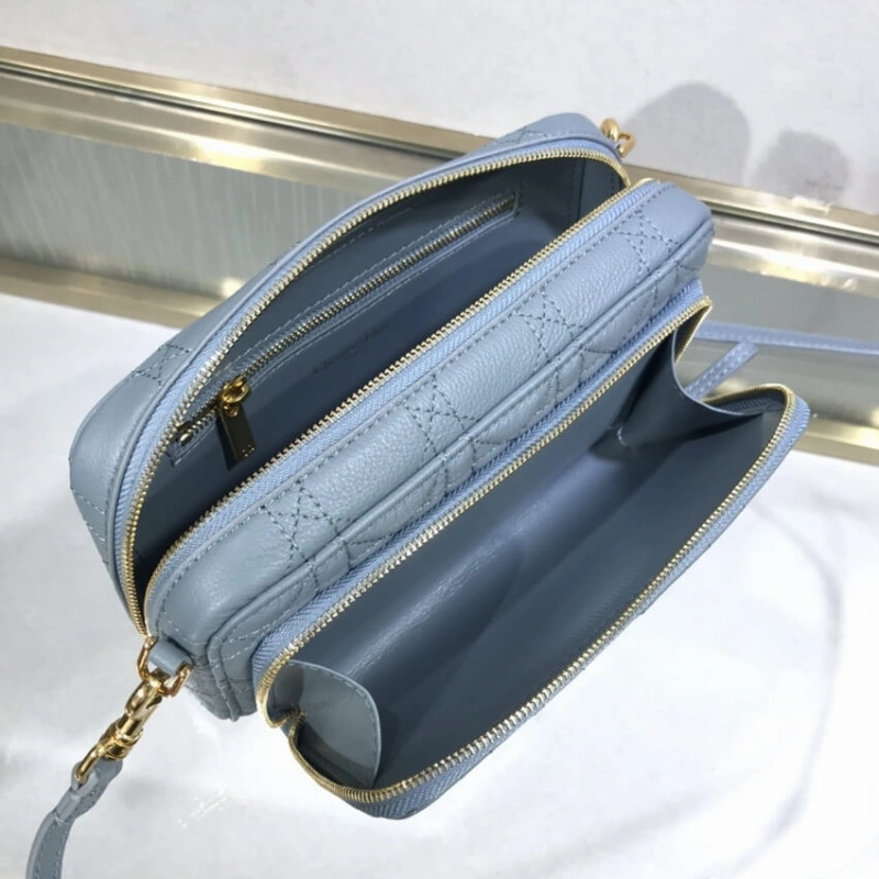 Removable Dior Caro Double Pouch Cloud Blue Supple Cannage Calfskin - Image 8