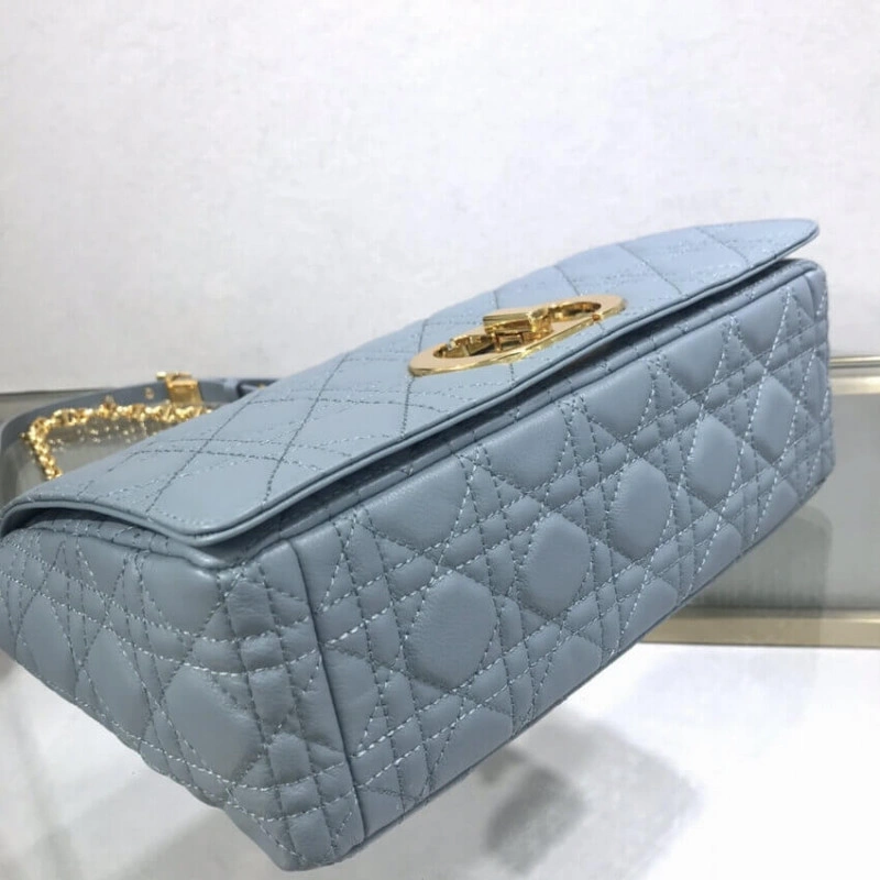 Interior Dior Large Caro Bag Cloud Blue Supple Cannage Calfskin - Image 8
