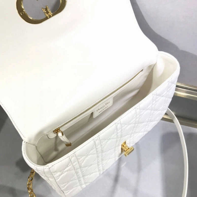 Adjustabl Dior Large Caro Bag White Supple Cannage Calfskin - Image 9