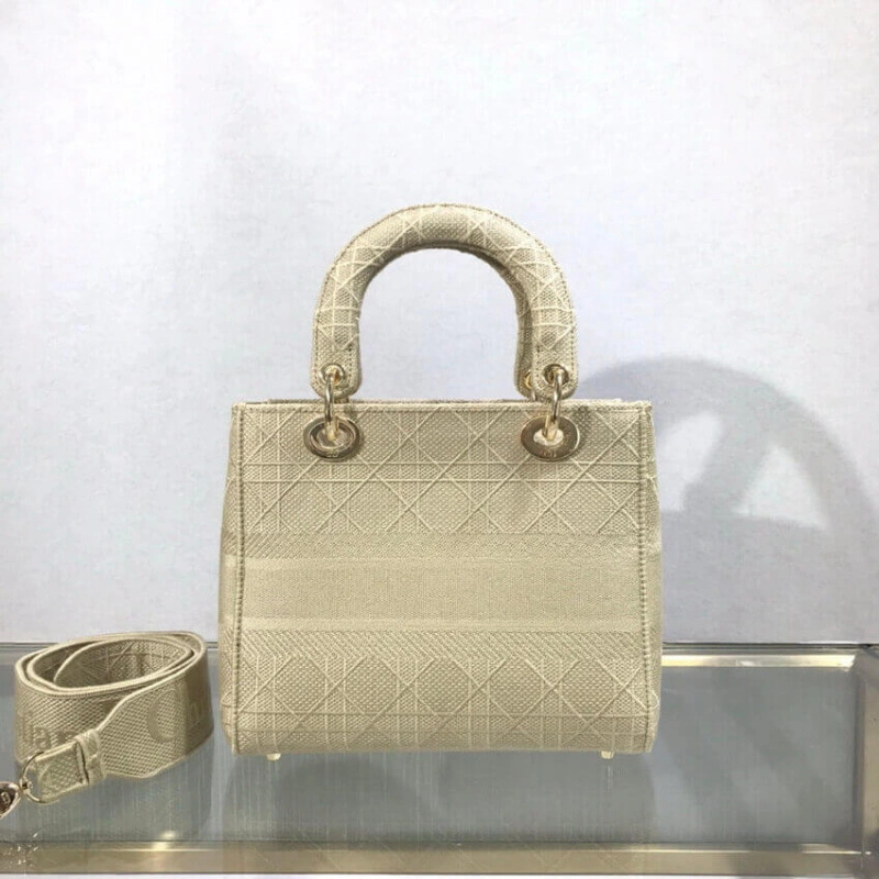 Interior Dior Medium Lady D-Lite Bag Beige Cannage Embroidered - Image 6