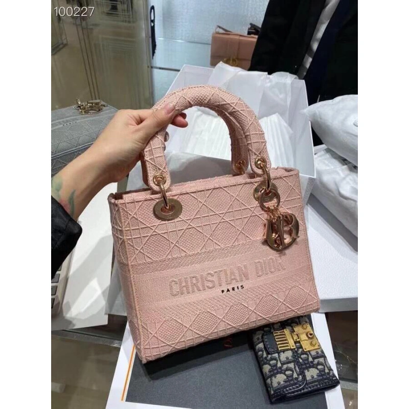 Large, re Dior Medium Lady D-Lite Bag Pink Cannage Embroidered - Image 3