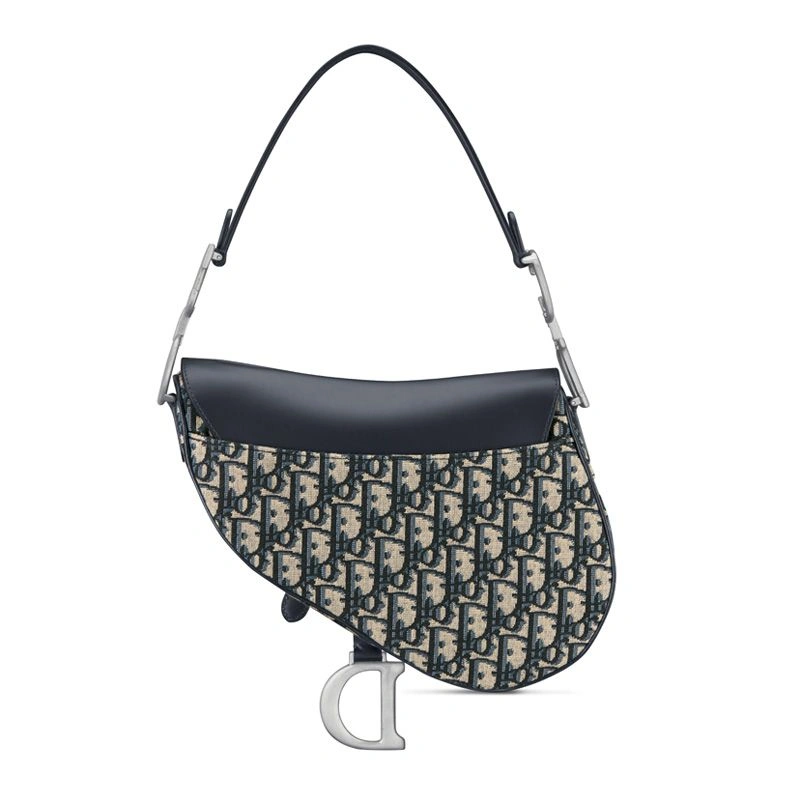 Dior Saddle Bag with Strap In Oblique Motif Canvas and Smooth Calfskin Blue UrbanStyle 1927 - Image 3