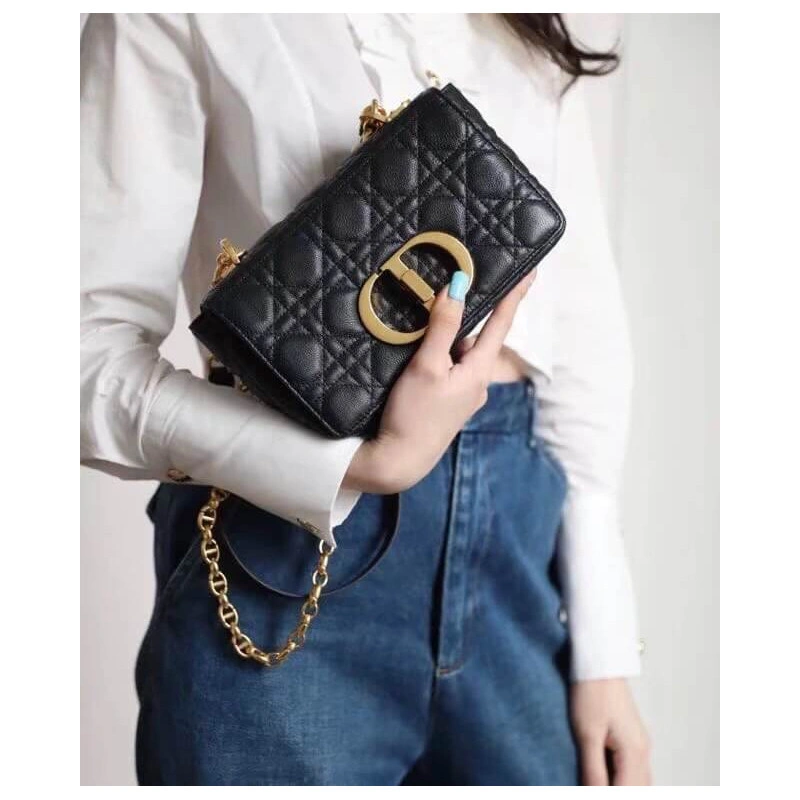 Embossed Dior Small Caro Bag Black Supple Cannage Calfskin - Image 6