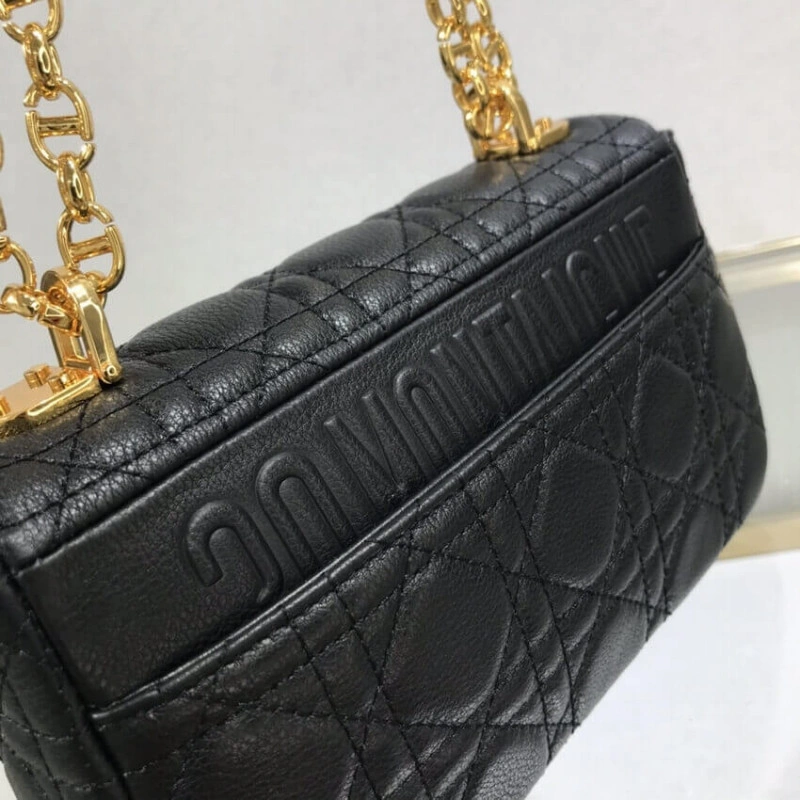 Embossed Dior Small Caro Bag Black Supple Cannage Calfskin - Image 11