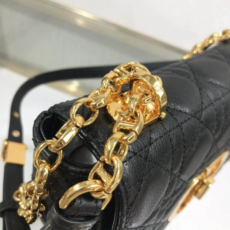 Embossed Dior Small Caro Bag Black Supple Cannage Calfskin - Image 12