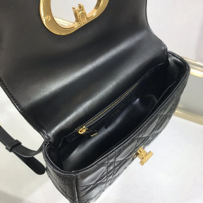 Embossed Dior Small Caro Bag Black Supple Cannage Calfskin - Image 16