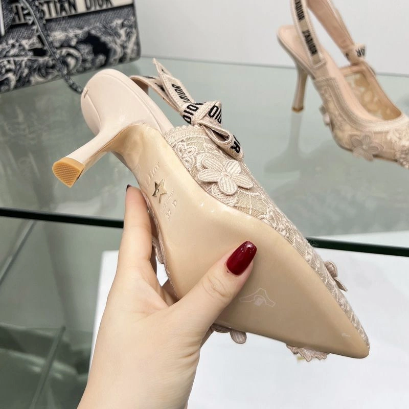 HighQuality 6217 J'Adior Slingback Pumps Women 3D D-lace Motif Transparent Mesh Khaki - Image 3