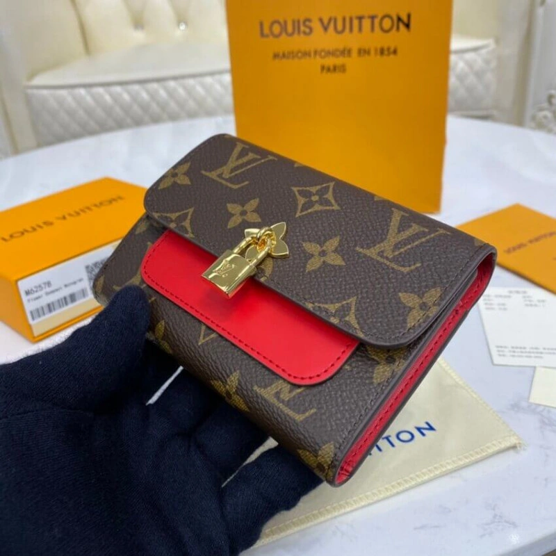 Monogram Louis Vuitton Flower Compact Wallet Red - Image 3