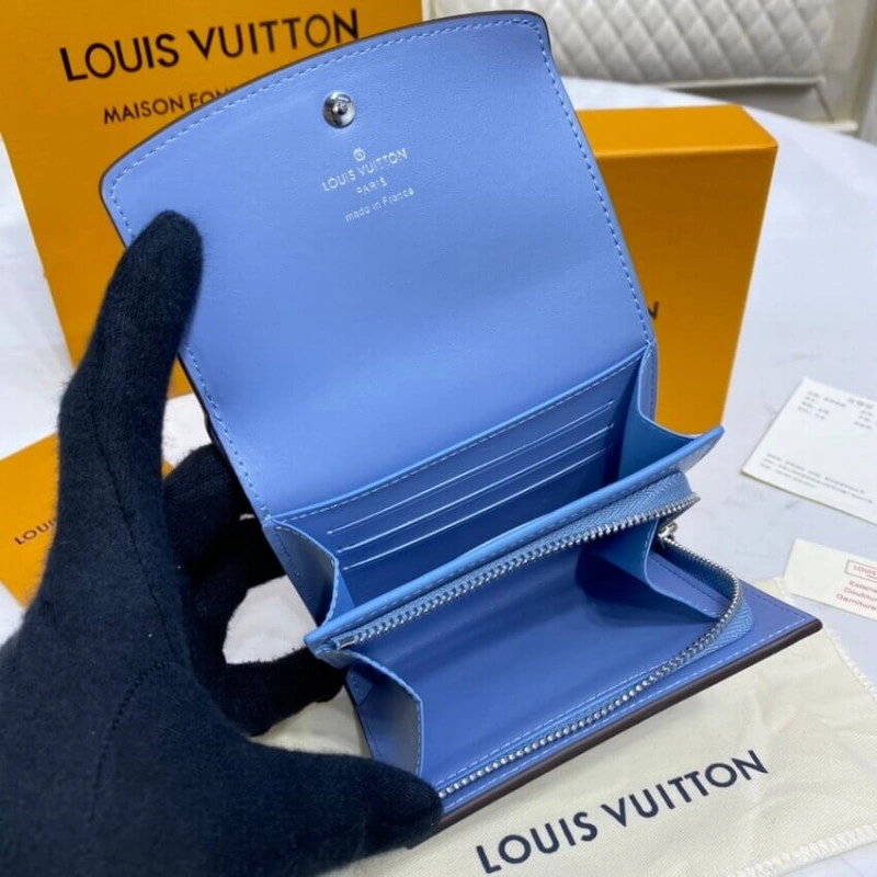 1 zipped Louis Vuitton Iris Compact Wallet in Blue Gradient Mahina Perforated Leather - Image 7