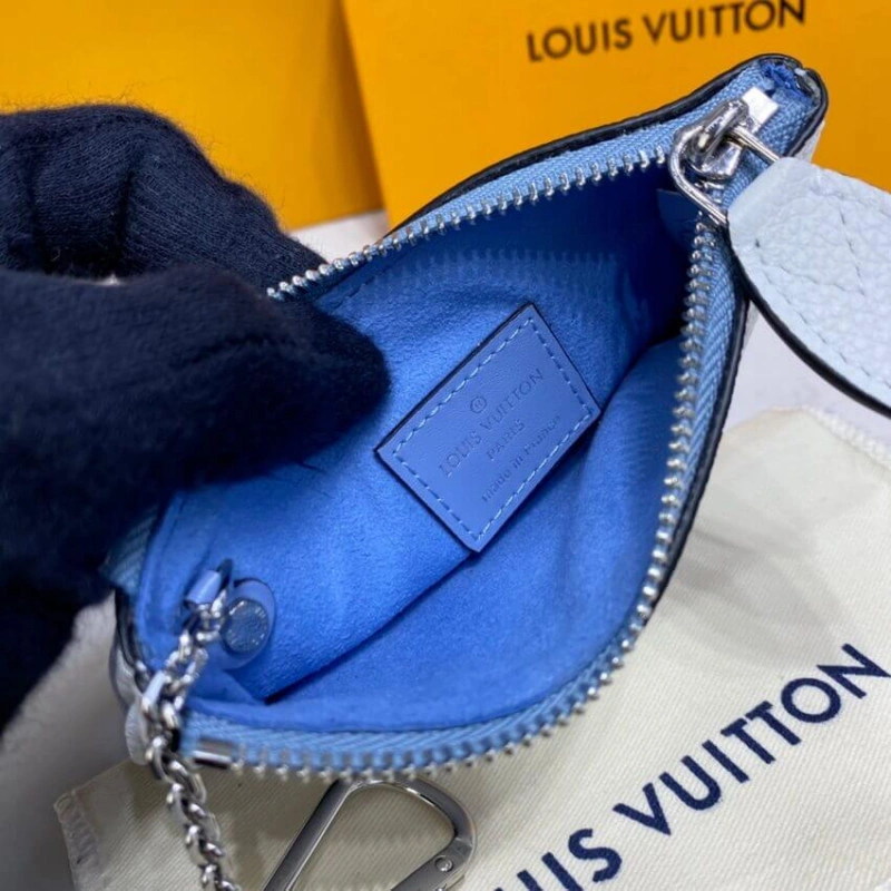 Microfibe Louis Vuitton Key Pouch in Blue Gradient Mahina Perforated Leather - Image 7