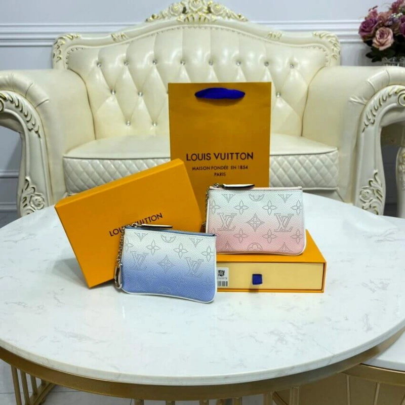 Microfibe Louis Vuitton Key Pouch in Blue Gradient Mahina Perforated Leather - Image 10