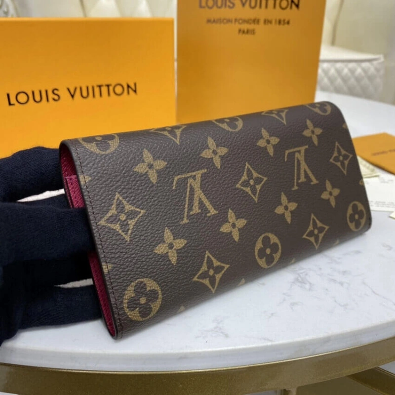 Shiny gol Louis Vuitton Monogram Canvas Emilie Wallet Rose Red - Image 3