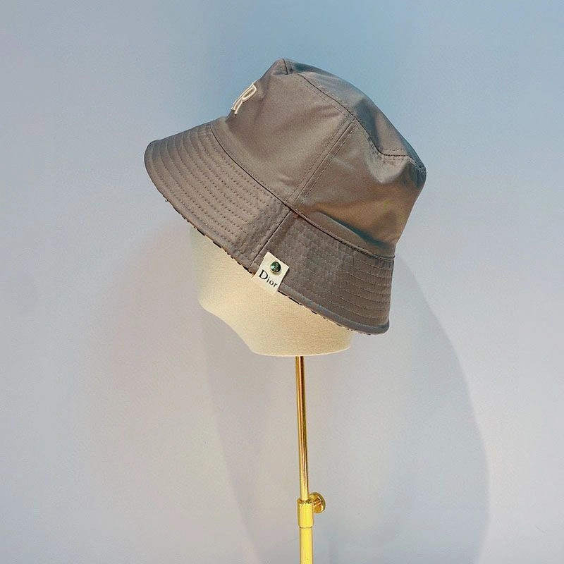 Popular 2502 Dior Reversible Bucket Hat Safety Pin Logo Houndstooth Motif Cotton Grey - Image 3