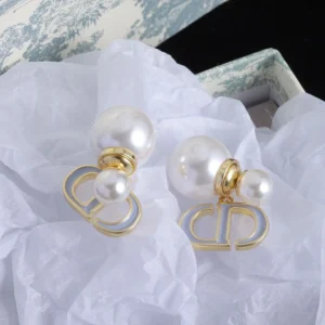 Popular 9910 Dior Tribales Earrings Metal, Pearls and Lacquer Gold White