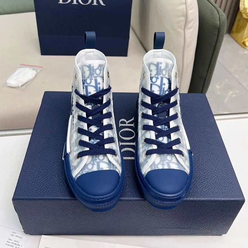 SportInspired 1346 Dior B23 High-Top Sneakers Unisex Oblique Motif Canvas Navy Blue - Image 3