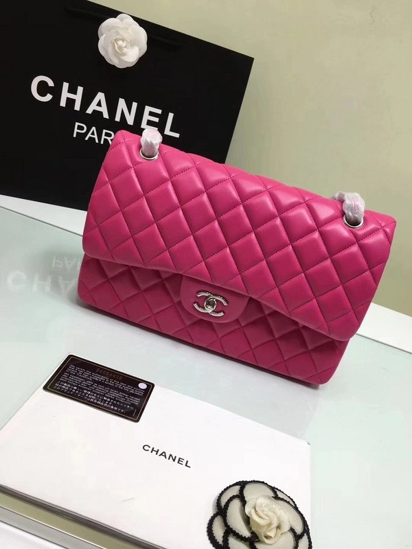 GoAnywhere CHANEL 1112 Rose Red large Size 30 Lambskin Leather Flap Bag With Gold Silver Hardware 850 - Image 7