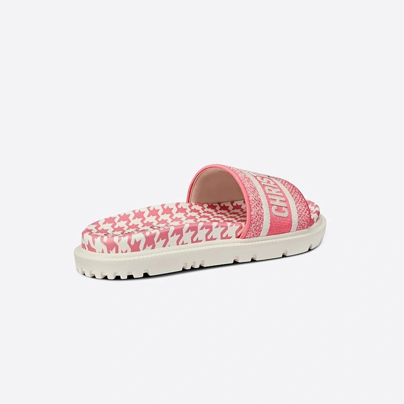 Christian Dior Dway Slides Women Micro Houndstooth Motif Cotton Pink - Image 4