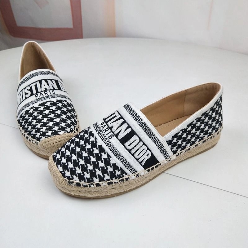 Christian Dior Granville Espadrilles Women Houndstooth Motif Canvas Black - Image 4