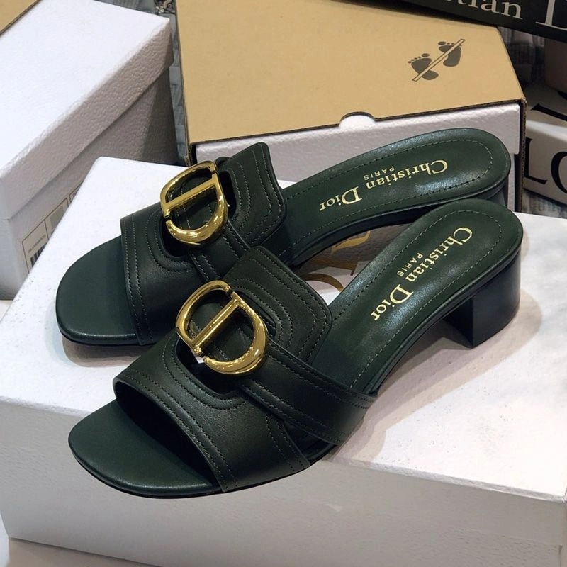 Dior 30 Montaigne Slides Women Calfskin Green - Image 4