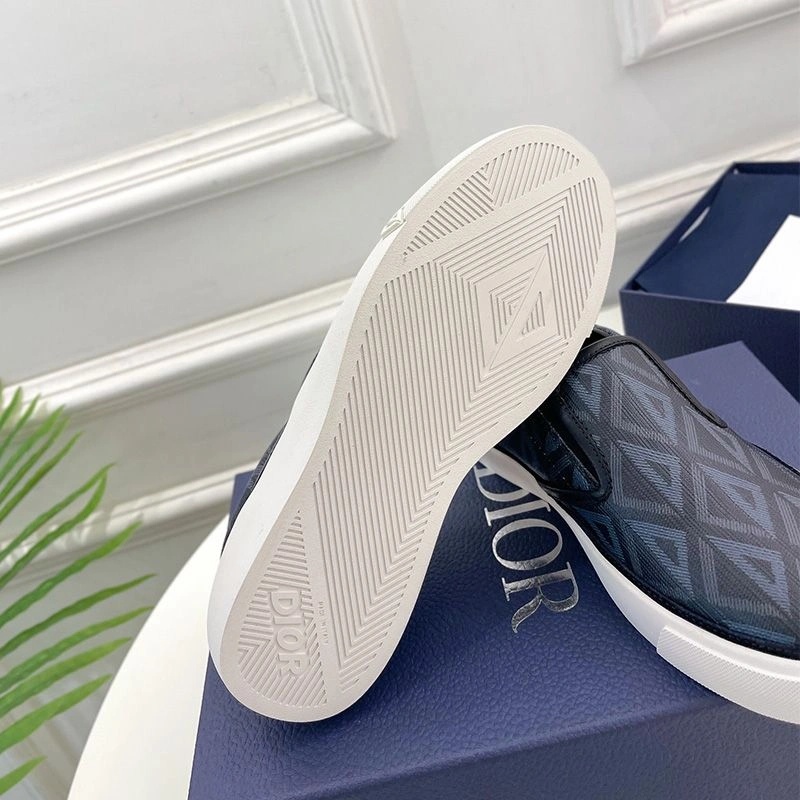 Dior B101 Slip-on Sneakers Unisex CD Diamond Motif Canvas and Smooth Calfskin Black - Image 4