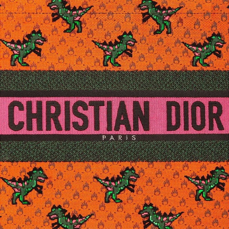 Dior Book Tote Dragon & Fire Motif Canvas Orange - Image 4